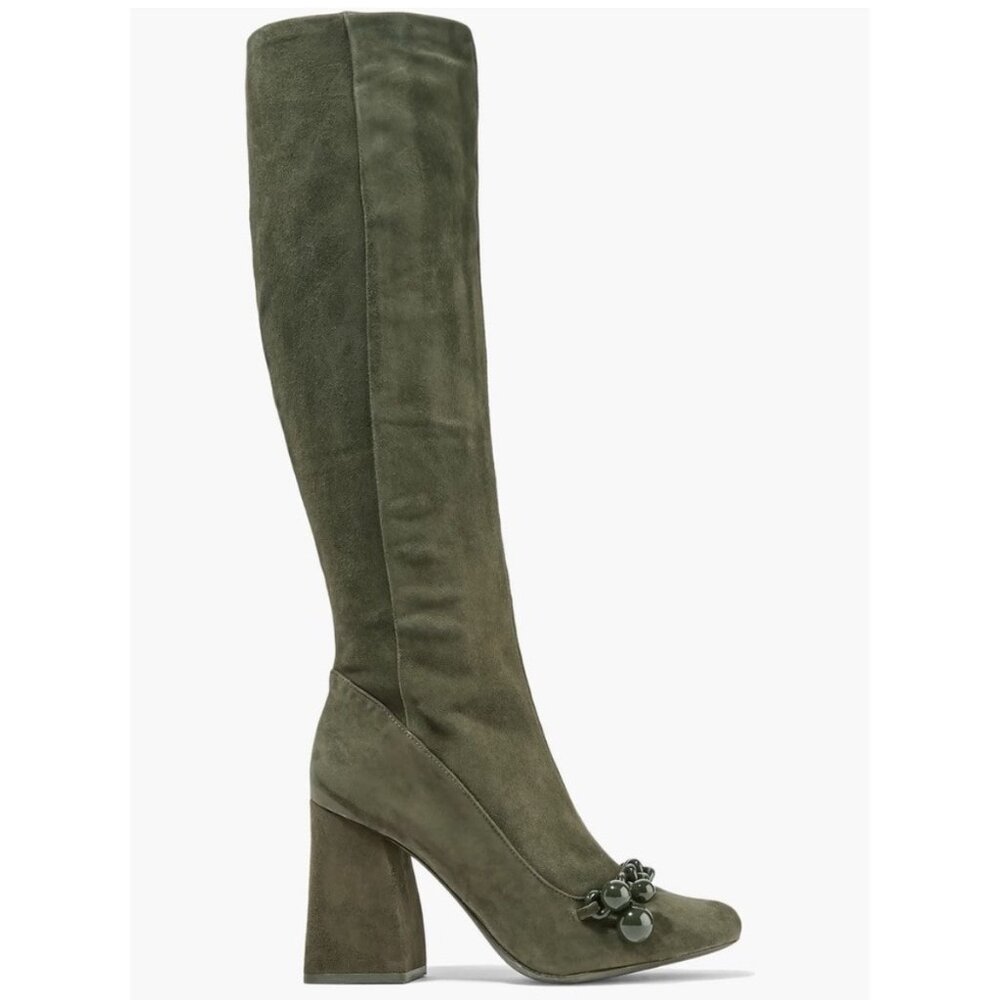 NEW W BOX TORY BURCH ADDISON 95mm LANCASTER SUEDE TALL BOOTS BOXWOOD Green Sz 5 - Picture 2 of 12